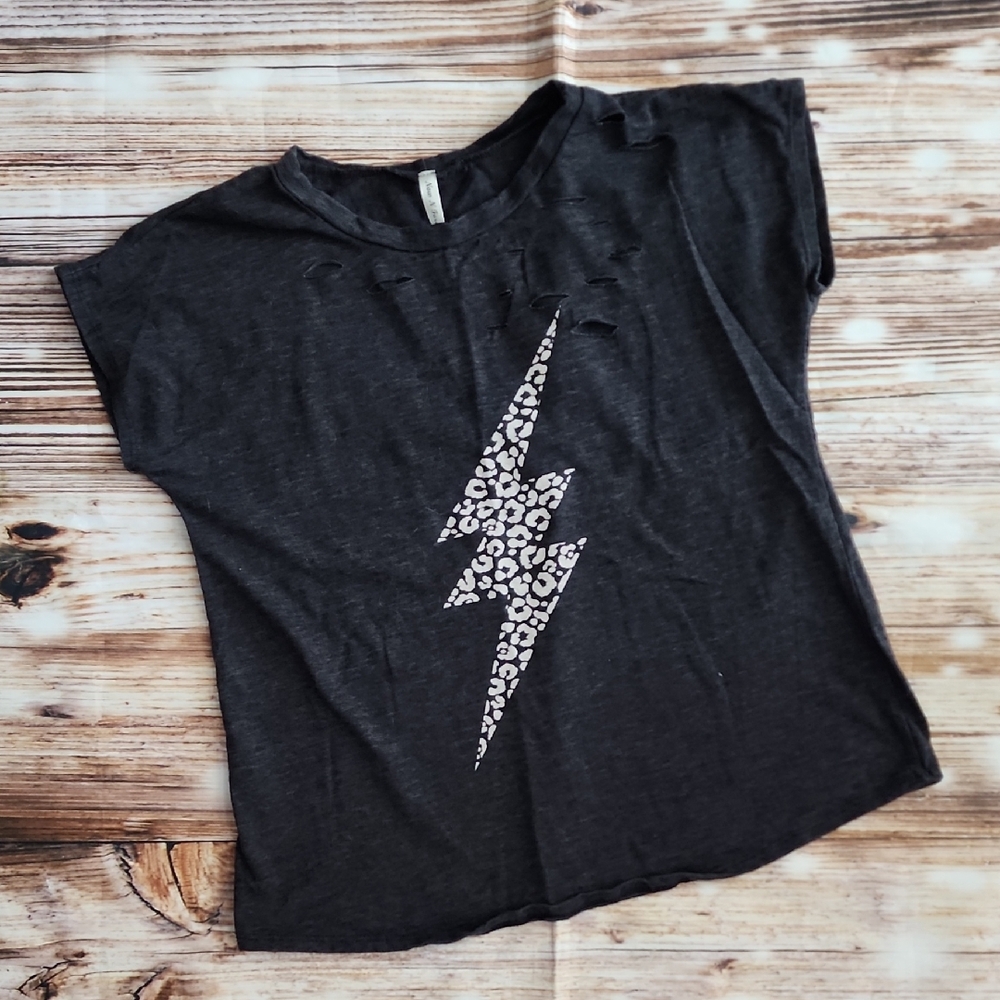 Black T-Shirt with Leopard Print Lightning Bolt